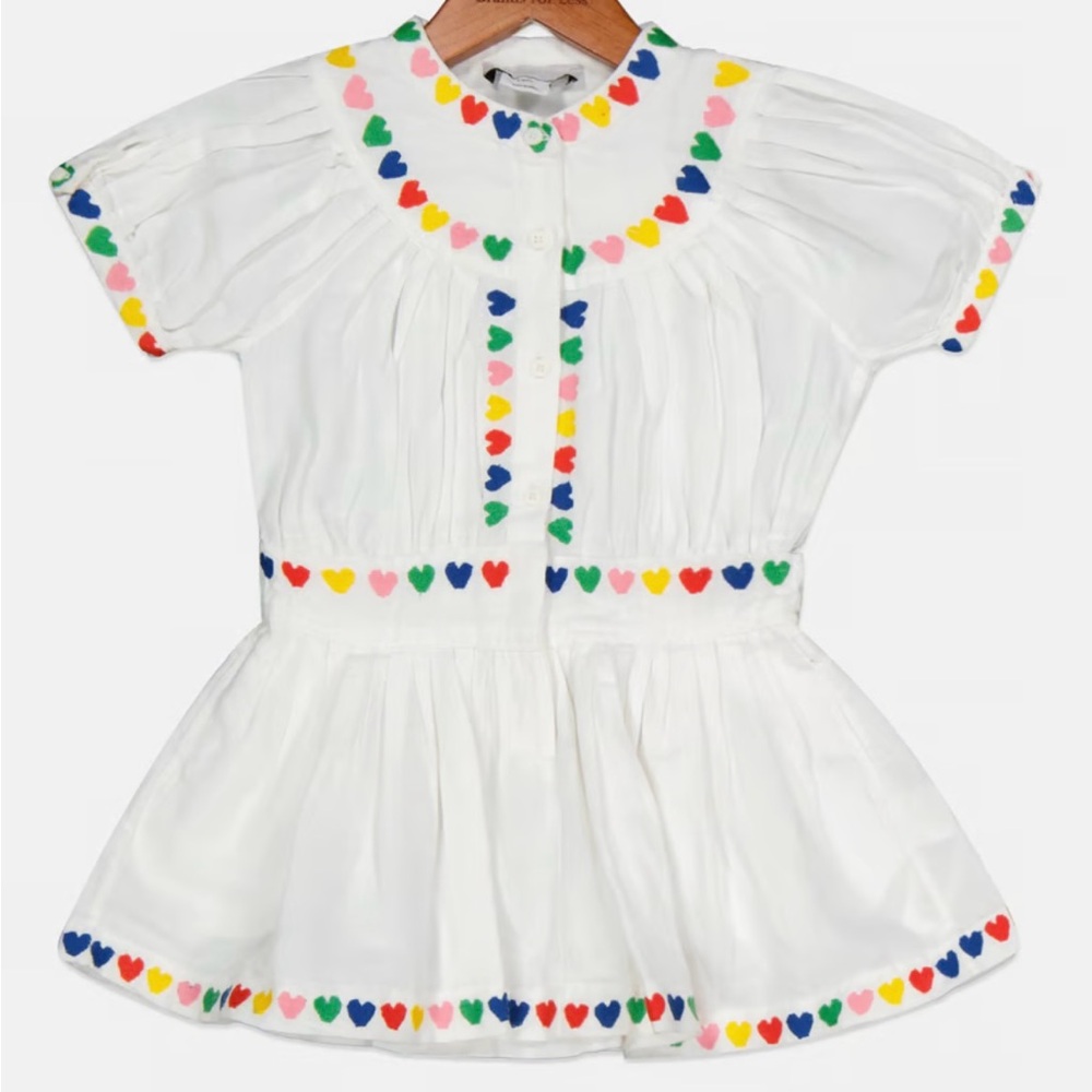 Stella McCartney Kids summer linen rainbow heart dress girls size 4